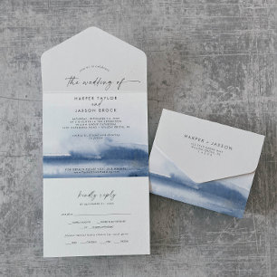 Modern Watercolor Casamento Azul