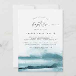 Modern Watercolor   Convite para Batismo Teal