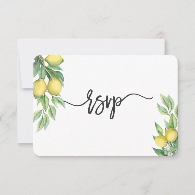 Modern Watercolor Lemon Tropical Weding RSVP (Frente)