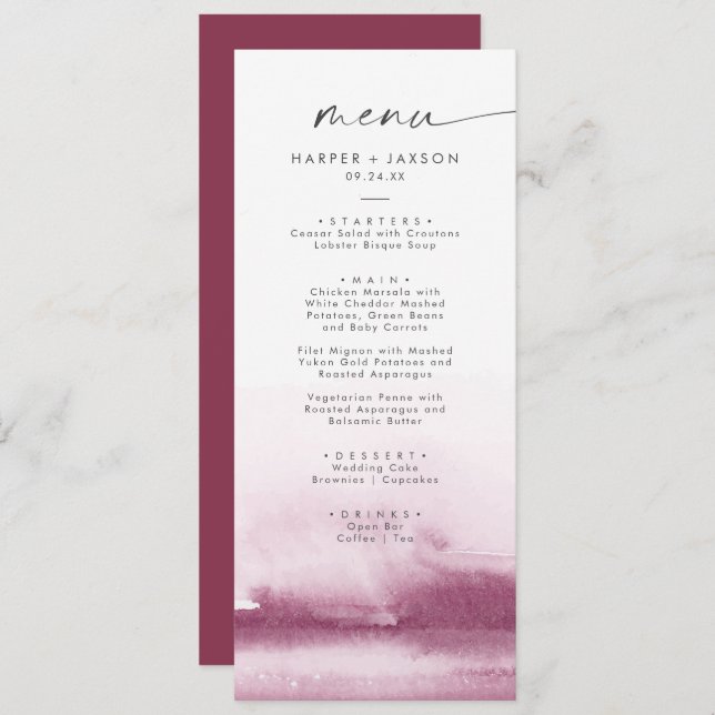 Modern Watercolor | Menu Janto Red Wedding (Frente/Verso)
