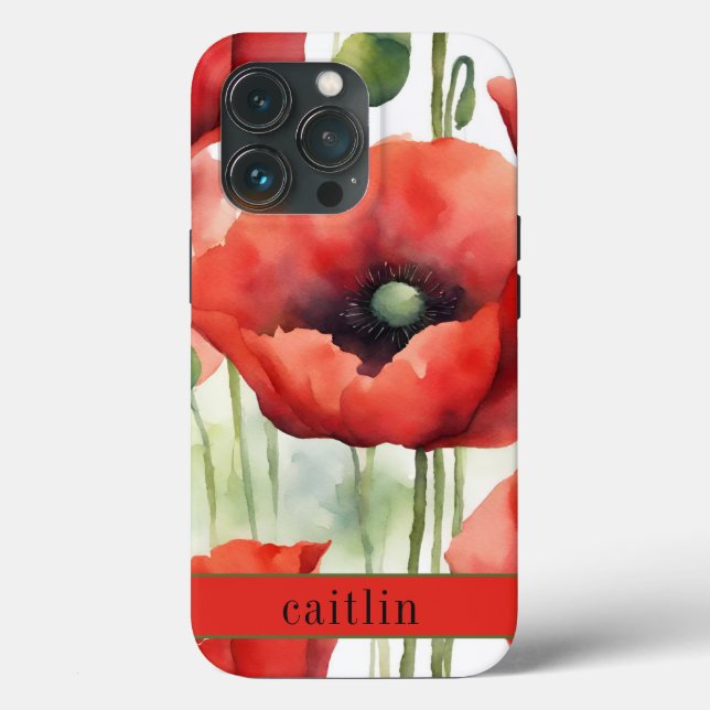 Modern Watercolor Poppies Monograma (Verso)