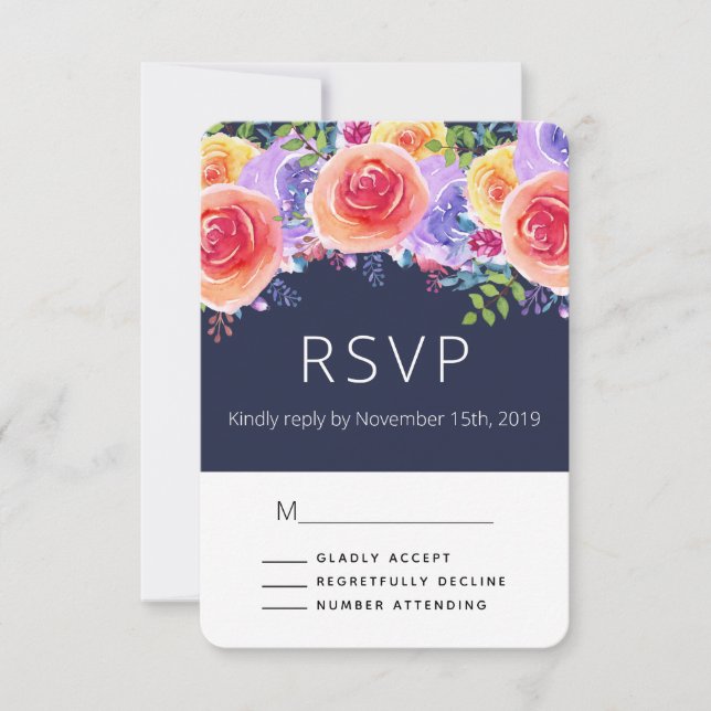 Modern Watercolor Rosas Floral Buquê Weddin RSVP (Frente)