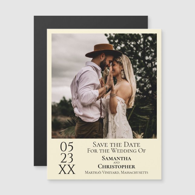 Modern Wedding Save the Date Photo Ivory Magnet (Frente/Verso)