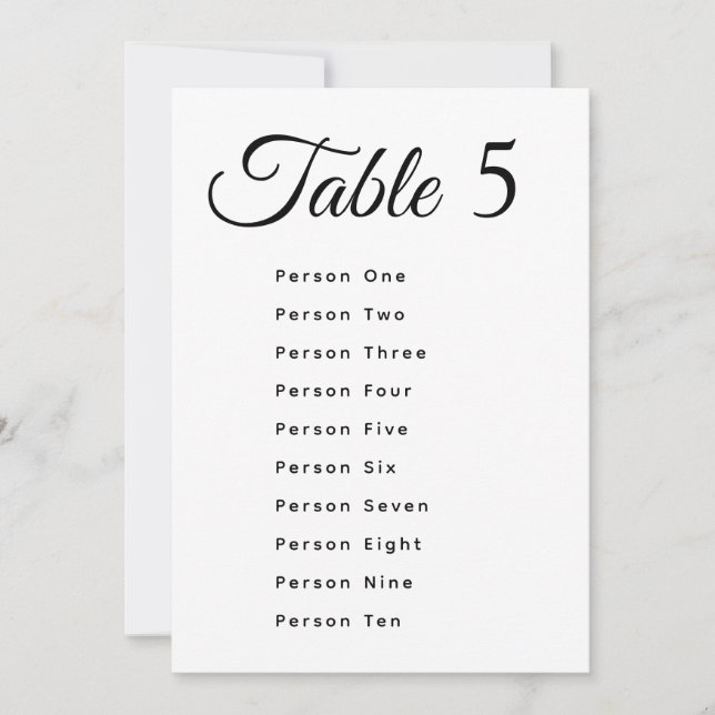 Modern Wedding Table Number Seating Chart Cards (Frente)