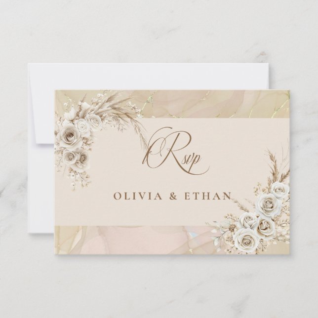 Modern White Boho Floral Arch Wedding RSVP Card (Frente)