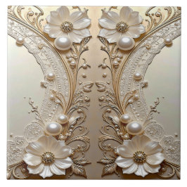 Modern White Flowers Pearls Ceramic Tile
