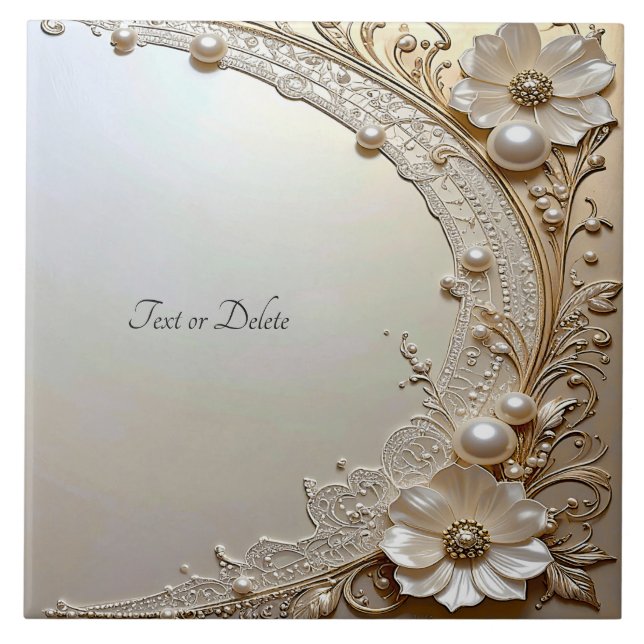 Modern White Flowers Pearls Ceramic Tile (Frente)