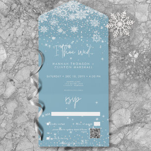 Modern White Sparkle Snowflakes Código QR Azul