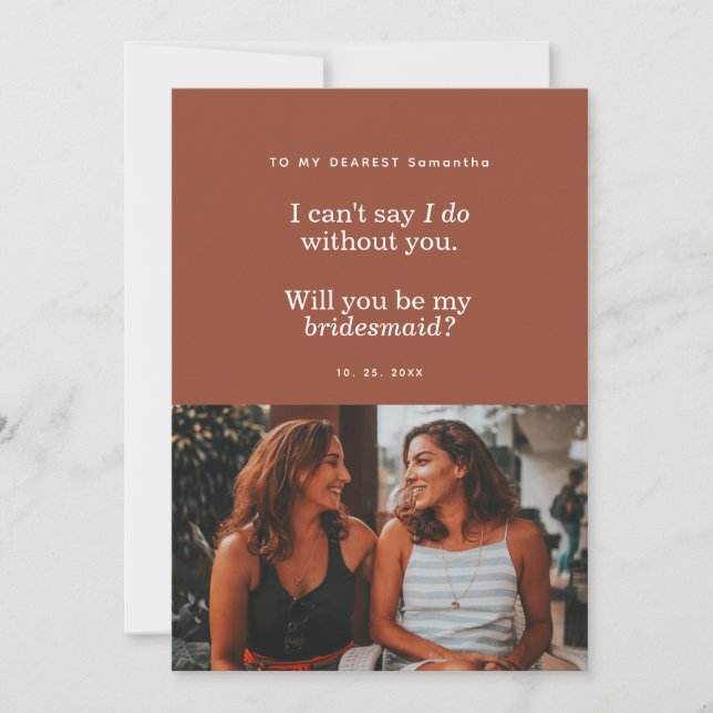 Modern Will You Be My Bridesmaid Photo Card (Frente)