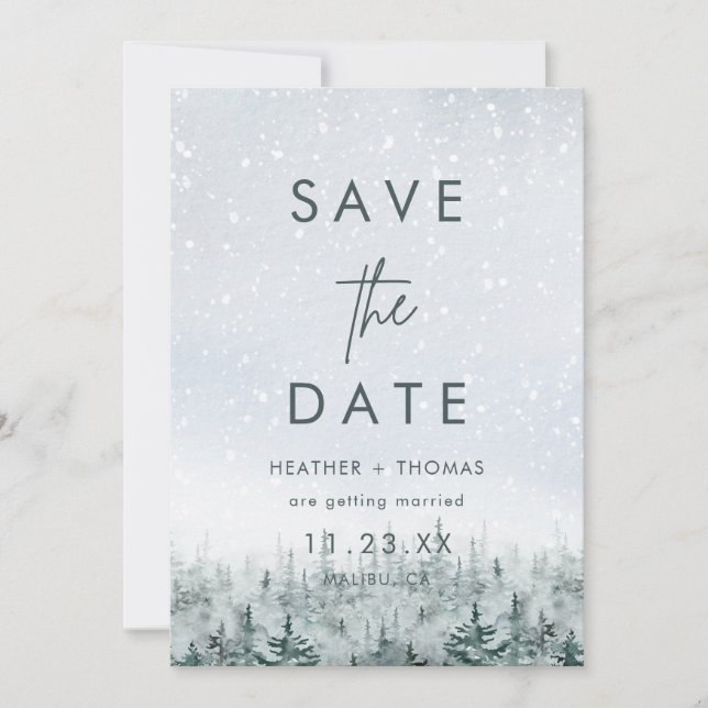 Modern Winter Forest Wedding Save the Date (Frente)
