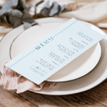 Moderna Tipografia Bar Azul Claro Menu Mitzvah<br><div class="desc">Adicione um detalhe especial ao Bar do seu filho Mitzvah com o nosso personalizável menu de janto de festas azul-claro,  azul-marinho e branco do bar mitzvah que apresenta uma tipografia moderna ousada e uma vibração casual divertida.</div>