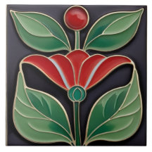 Modernista Art Nouveau Faux Alivio Flor Vermelho N