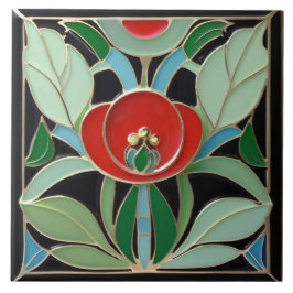 Modernista Art Nouveau Faux Alivio Flor Vermelho V
