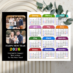 Moderno 2026 Calendário Colorido 2 Foto Magnética