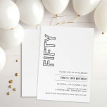 Moderno 50º Convite de aniversário<br><div class="desc">Essa tipografia minimalista do 50º convite de aniversário é perfeita para uma festa de aniversário moderna. A simples design apresenta uma tipografia clássica minimalista, a preto e branco, com um toque moderno. Personalizável em qualquer cor. Mantenha o design mínimo e elegante, como está, ou personalize-o adicionando seus próprios gráficos e...</div>