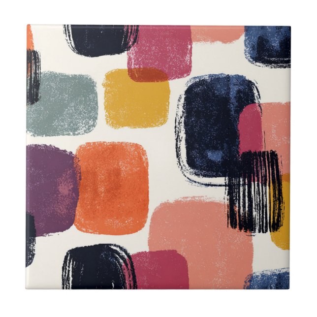 Moderno Abstrato Pincelada Boho - Cor Retro Ousada (Frente)