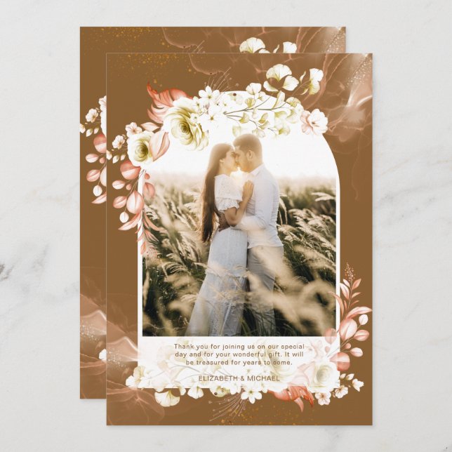 Moderno Agradecimento Floral Coral Marrom Terroso  (Frente/Verso)