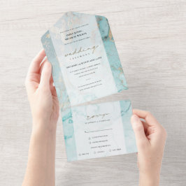 MODERNO AQUA TEAL AZUL DOURADO CASAMENTO DE ABSTRA