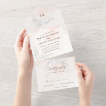 Moderno Blush Sutil Floral Tudo Em Um Convite