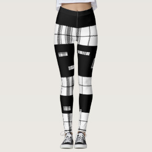 Moderno Chic Calças Leggings Xadrez Preto e Branc