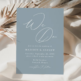 Moderno Convite de Casamento Azul Empoeirado Elega