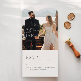 Moderno Convite de Casamento Chic com Foto e RSVP