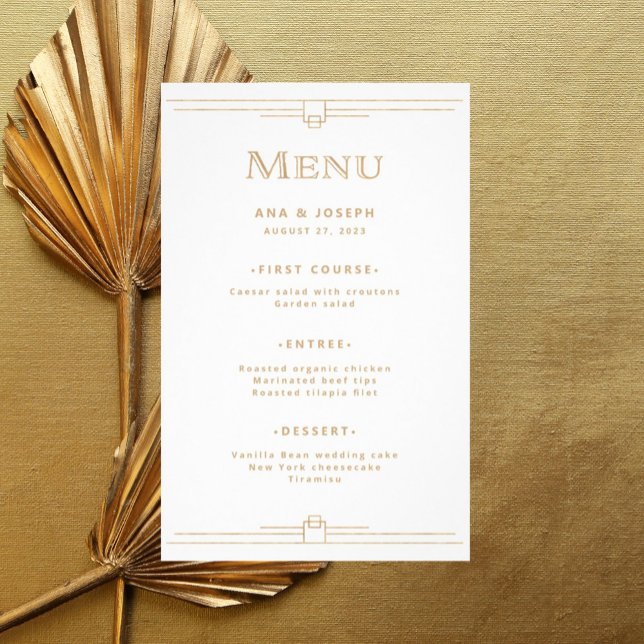 Moderno Deco | Cardápio de Casamento Elegante em D (Criador carregado)