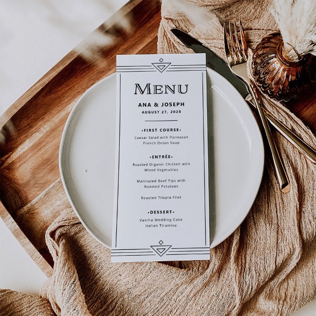 Moderno Deco | Menu Clássico Preto e Branco (Criador carregado)