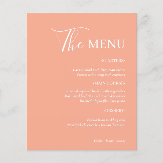 Moderno e minimalista simples | Menu Peach Wedding (Frente)