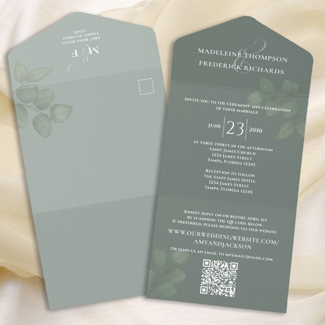 Moderno e Simples Sage Verde | RSVP de Código QR (Criador carregado)