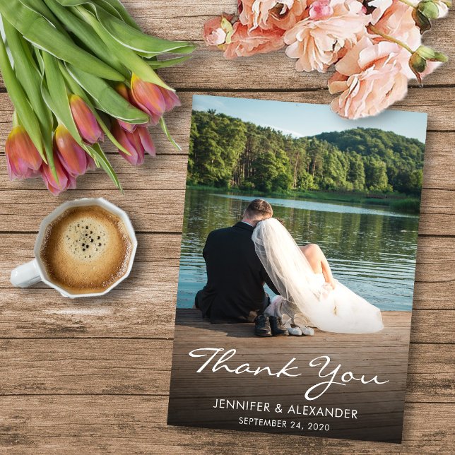 Moderno elegante Obrigado cartão com fotos de Casa (Modern rustic elegant thank you wedding photo card. You can add your own photo, names and date.)