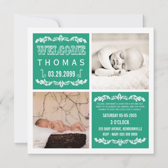 Moderno Emerald Baby Sip & See Party Cartões com f (Frente)