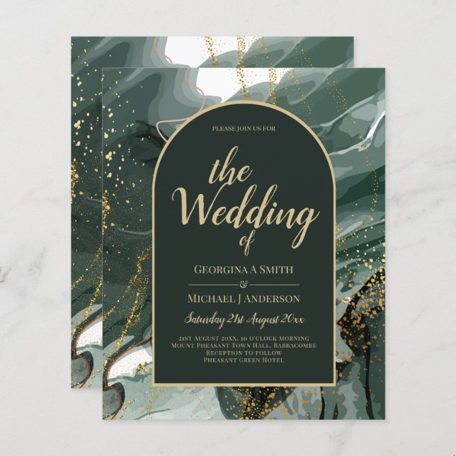 Moderno Emerald Green Dourado Agate Marble WEDDING (Frente/Verso)