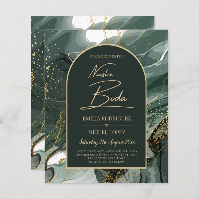 Moderno Emerald Green Dourado Agate Marble WEDDING (Frente/Verso)