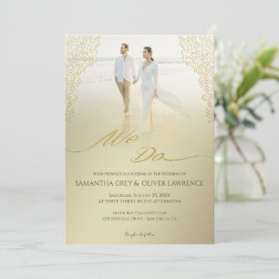 Moderno "Fazemos" Casamento Convite Dourado Damasc