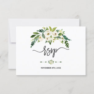 Moderno Floral Branco em Escrita à Mão RSVP