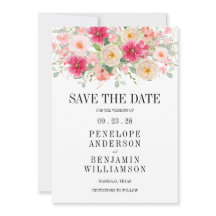 Moderno Floral Rosa Vibrante Casamento Salve A Dat