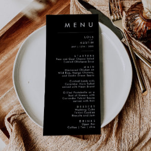 Moderno Minimalista Menu Janto Casamento Negro