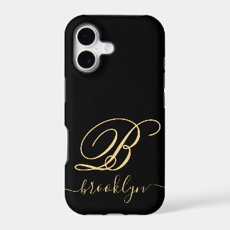 Moderno Minimalista Preto Dourado Nome Monogramado