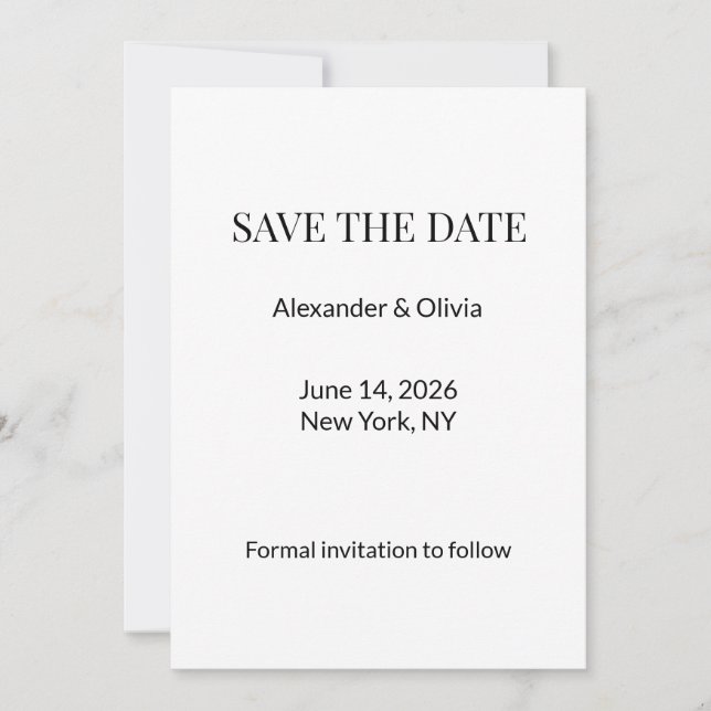 Moderno Minimalista Preto e Branco Save the Date (Frente)