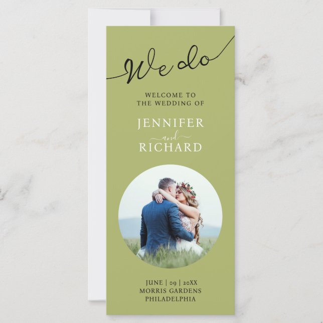 Moderno Programa de Casamento Fotográfico em Verde (Frente)