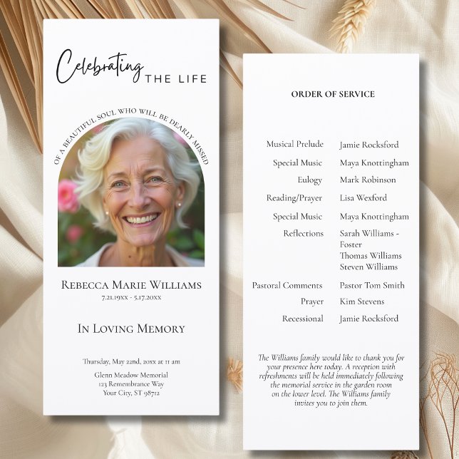 Moderno Programa de Funeral Celebrando a Vida com  (Modern Celebrating The Life Arch Photo Funeral Program)
