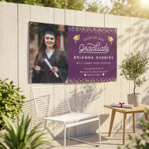 Moderno Script Elegante Graduação Foto Roxo Dourad