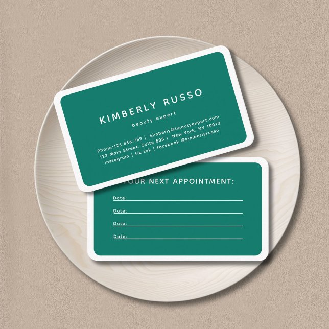 Moderno, Trendy, Cartão de Compromisso de Salão (Modern, trendy, salon, forest-green appointment card.)
