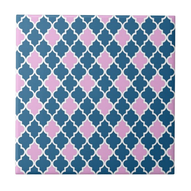 moderno, trendy rosa e azul-marinho quatrefoil (Frente)