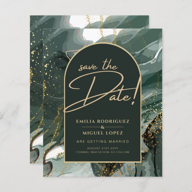 Moderno Verde Esmeralda Ouro Ágata Mármore CASAMEN (Frente/Verso)