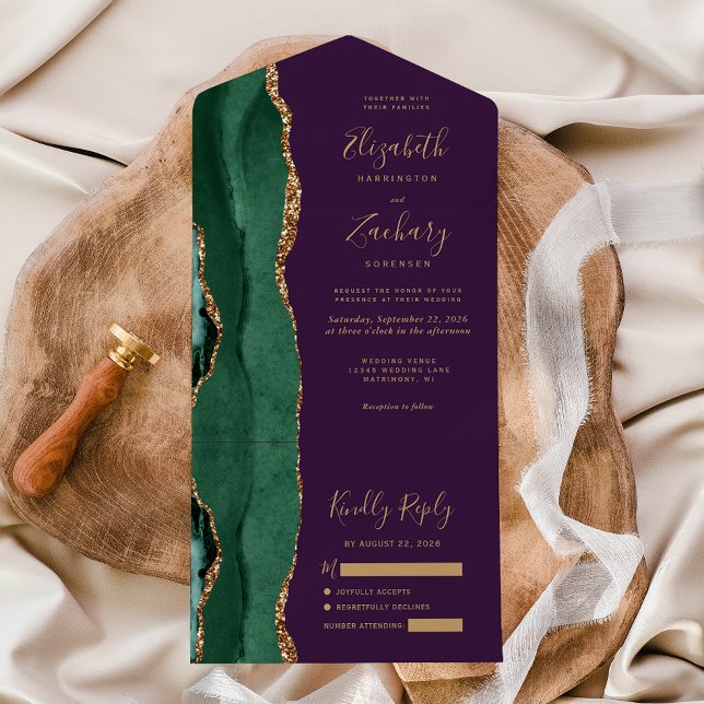 Moderno Verde Esmeralda Ouro Ágata Roxo Casamento (Criador carregado)