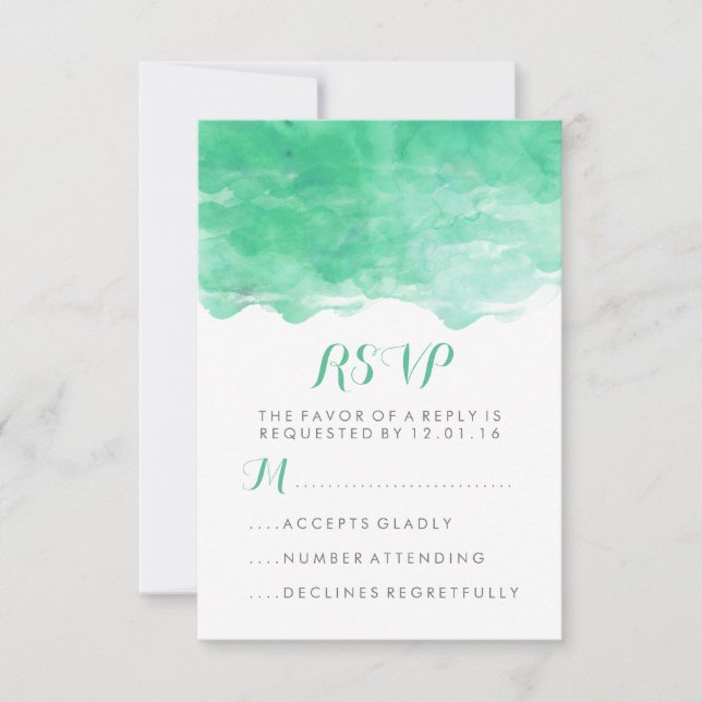 Moderno Verde Menta Aquarela | Casamento RSVP (Frente)