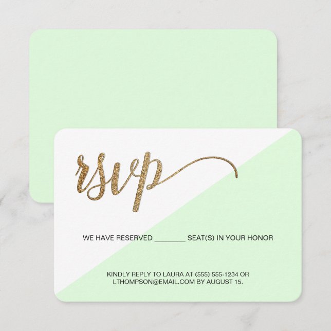 Moderno verde Ouro RSVP no mailing Assento Reserva (Frente/Verso)