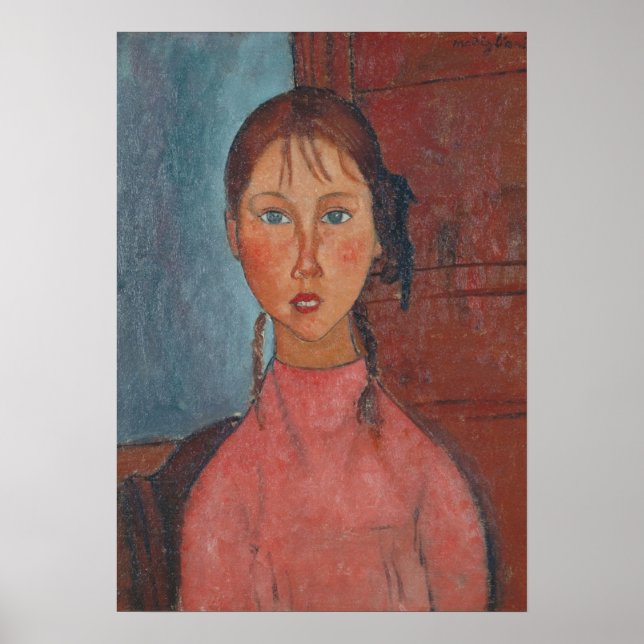 Modigliani Girl com Braids Modern Art Impressão (Frente)